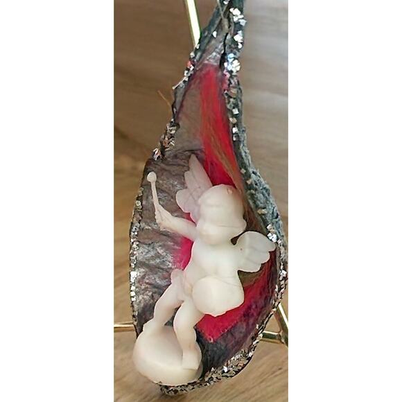 Vintage Handmade Hanging Angel Christmas Ornament 4 3/4" Made From Milkweed Pod - Picture 1 of 6